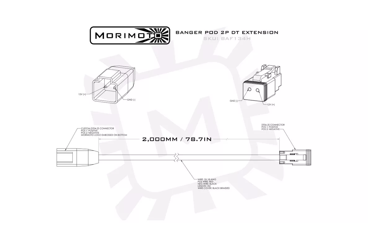 Morimoto 2-Pin Extension Harness For 1 / 2 / 4Banger Pod Lights