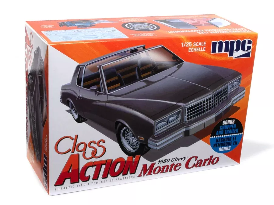 MPC 1980 Chevy Monte Carlo "Class Action"Includes Chopper & Trailer; 1:25 Scale Model Kit