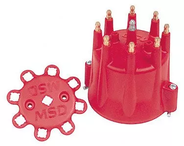 MSD 8433 Red V8 Distributor Cap with HEI Terminals & Spark Plug Wire Retainer