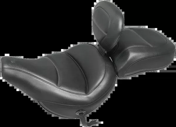 Mustang Max Profile Solo Touring Seat - With Driver Backrest - Black - Original - FLHC/FLDE