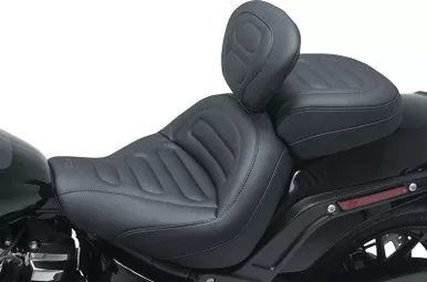 Mustang Max Profile Solo Touring Seat - With Driver Backrest - Black - Trapezoid Stitch - FXFB/FXFBS