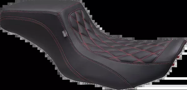 Mustang One Piece 2-Up Squareback Seat - Double Diamond - Black Cherry Stitch - FLH/FLT '23-'25