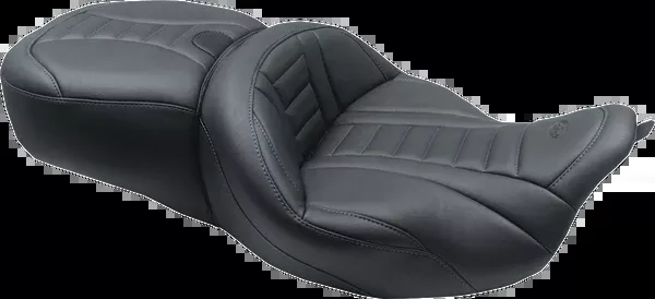 Mustang One-Piece Deluxe Touring Seat - Black W/ Sky Blue Stitching - FL '08-'25