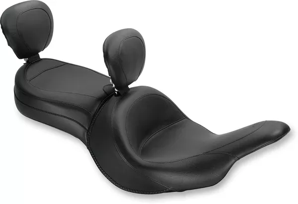 Mustang Seat - Vintage - Wide - Touring - With Driver Backrest - One-Piece - Smooth - Black - Vaquero