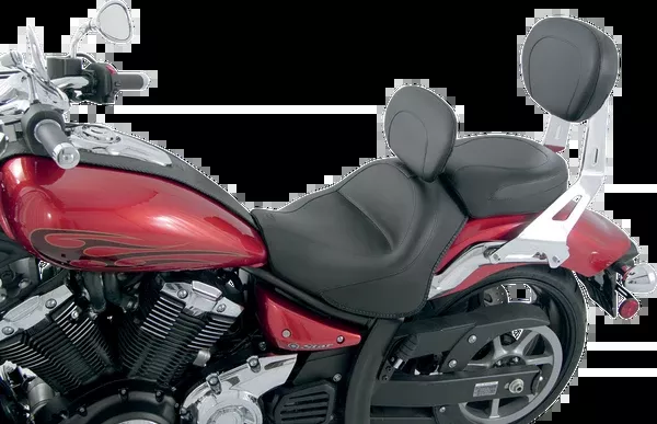 Mustang Seat – Vintage – Wide – Touring – With Driver Backrest – Two-Piece – Smooth – Black – Stryker