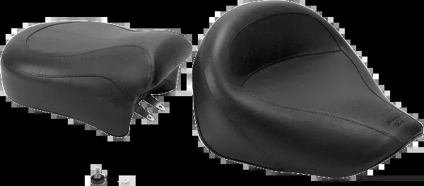 Mustang Seat - Vintage - Wide - Touring - Without Driver Backrest - Two-Piece - Smooth - Black - Vegas