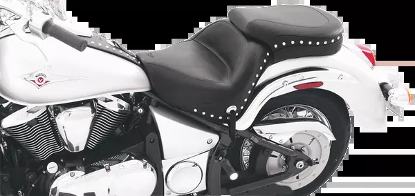 Mustang Seat - Wide - Touring - Without Backrest - One-Piece - Chrome Studded - Black W/ Conchos - VN900