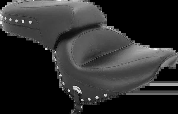 Mustang Seat - Wide - Touring - Without Backrest - Two- Piece - Chrome Studded - Black W/ Conchos - VTX1300C