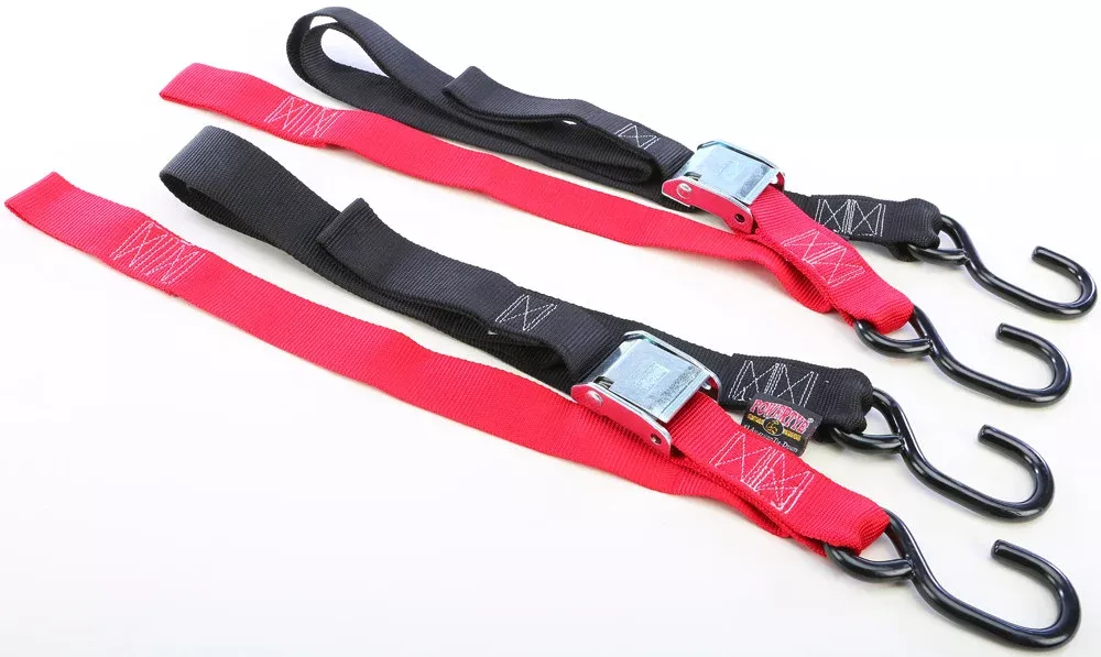 Powertye TIE-Down CAM S-Hook Soft-TYE 1.5"X6' Black RED Pair - 29621