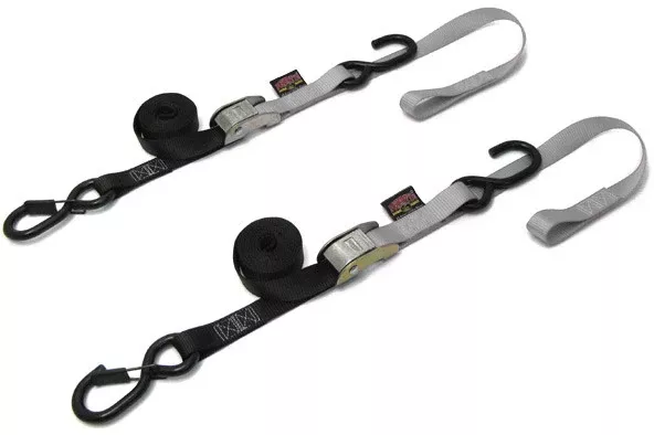 Powertye TIE-Down CAM SEC Hook Soft-TYE 1"X6' Black Silver Pair - 23624-S