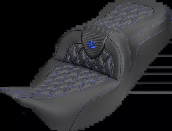Saddlemen Roadsofa™ Carbon Fiber Seat – Lattice – Blue Stitch – Without Backrest – FLH/FLT ’08-’25