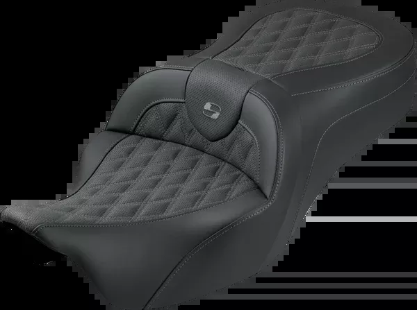 Saddlemen Roadsofa™ King Seat – No Backrest – Lattice Stitch – Gray Stitch – FLH/FLT ’08-’25