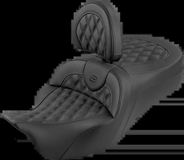 Saddlemen Roadsofa™ King Seat – With Backrest – Lattice Stitch – Black Stitch – FLH/FLT ’08-’25