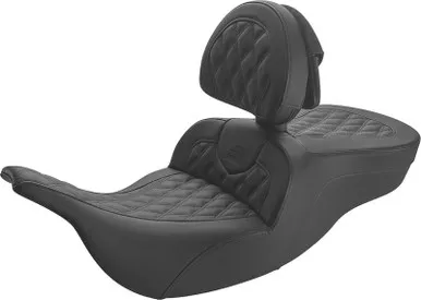 Saddlemen Roadsofa Lattice Stitched Seat w/ Driver Backrest Black - 897-07-182BR