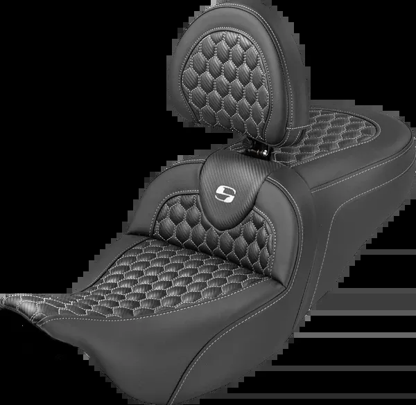 Saddlemen Roadsofa™ Seat – Honeycomb Stitch – White Stitch – With Backrest – FLH/FLT ’08-’25