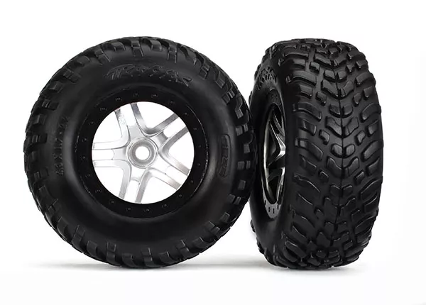 SCT Off-Road Racing Tires on SCT Split-Spoke Satin Chrome, Black Beadlock Style Wheels (S1 Compound)