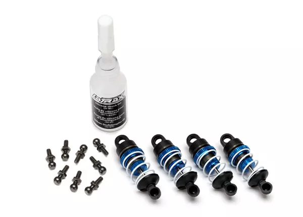 Shocks, Aluminum (Blue-Anodized) (Assembled with Springs) (4), 1/18 LaTrax Rally
