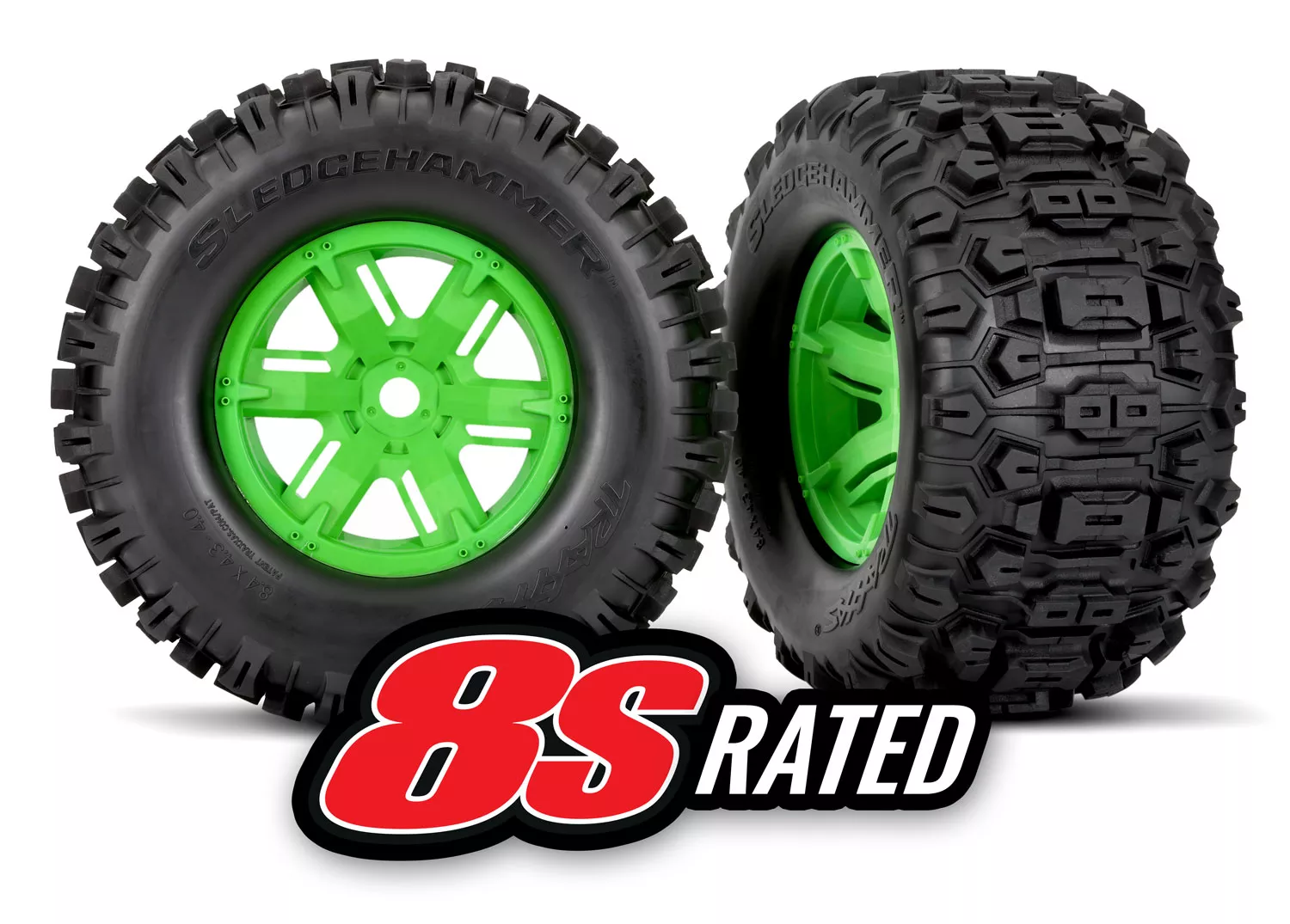 Sledgehammer Tires on X-Maxx Wheels (Green, Orange, or Black Chrome)