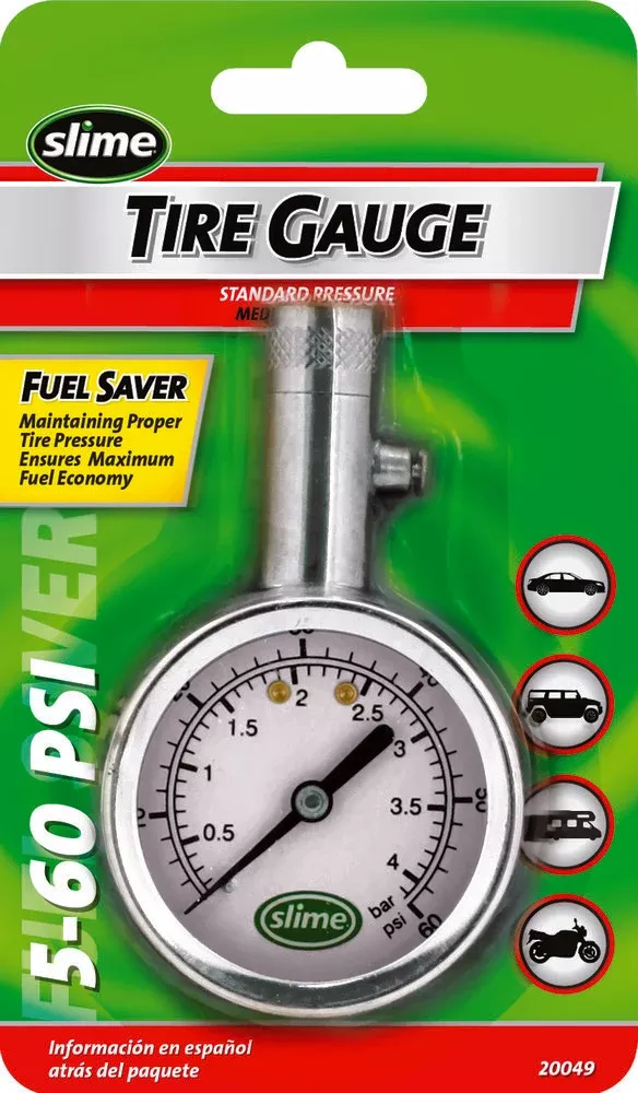 Slime 5-60 PSI Dial Gauge With Bleed Valve Chrome - 20049