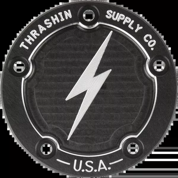 Thrashin Supply CO. Points Cover – Dished – Black – 5 Hole – Twin Cam