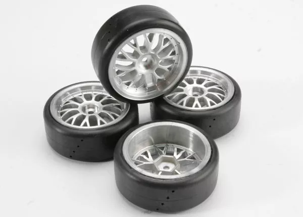 Tires, Pro-Trax On-Road (Medium Compound w/ Contoured Inserts) (Mounted & Glued to Part #4872 Wheels) (2 Left, 2 Right)