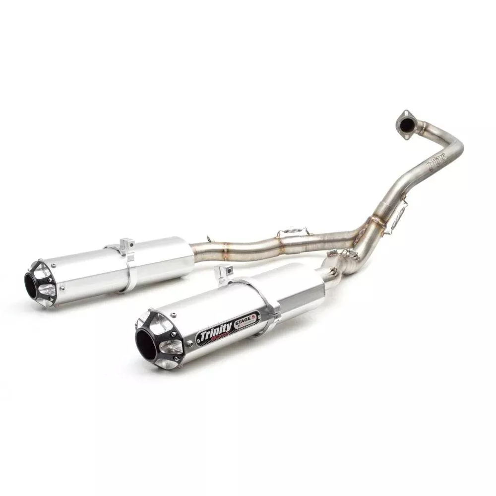 Trinity Racing Stage 5 Dual Full System Exhaust Brushed Muffler For Yamaha Raptor YFM700 2015-2023