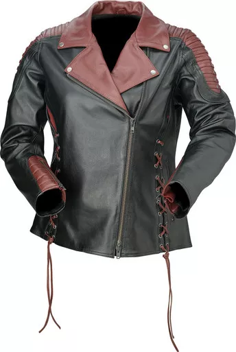 Z1R Women’s Combiner Leather Black Red Jacket